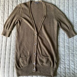 Vince Olive Brown Linen Blend Cardigan, Size M